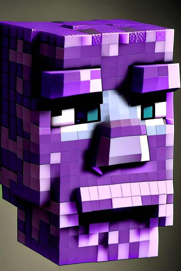 a close-up portrait of a purple Minecraft face, sleepy,3d, large pixel style