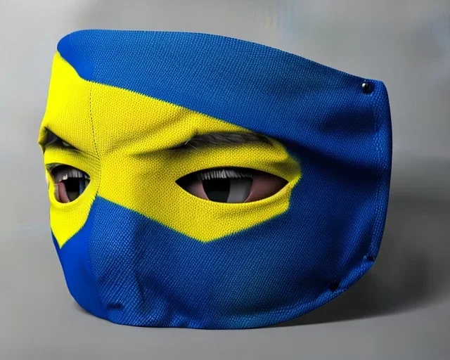 Blue and yellow balaclava on mockup, 3d rendering, ultra graphics, white background,RTX, TXXA, SSAO, High quality,hyperrealistic, Super detailed, HDR,4k