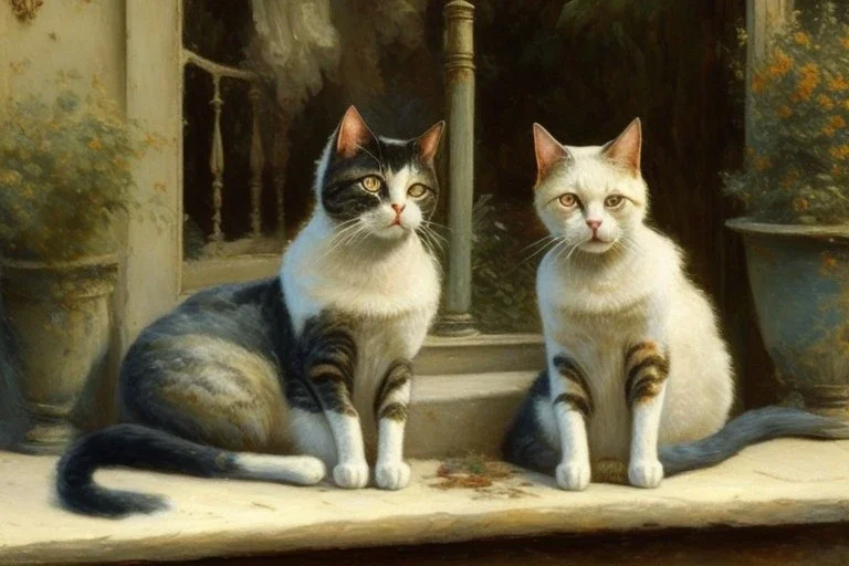 Two sisters cats on a terrace. Auguste Renoire