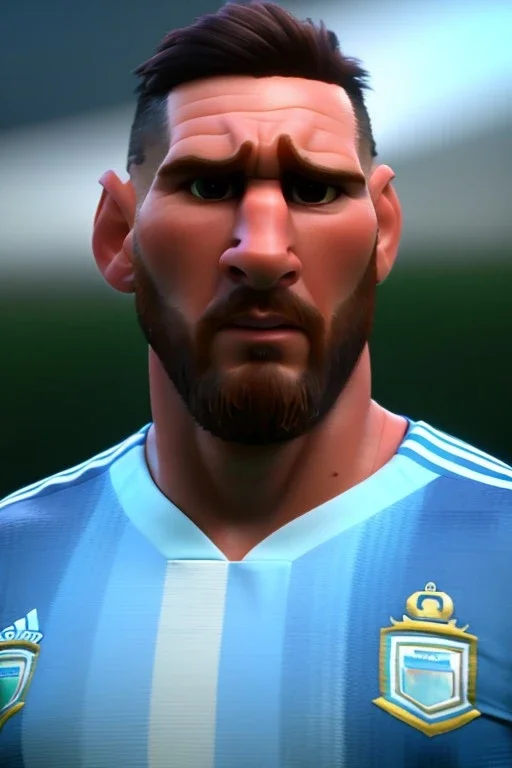 Realistic Messi Argentina soccer player Portrait, mid shot view, angry, concept art, art station, 3d, photo studio, blue clean background, unreal engine 5, ray tracing, RTX, lumen lighting, ultra detail, volumetric lighting.