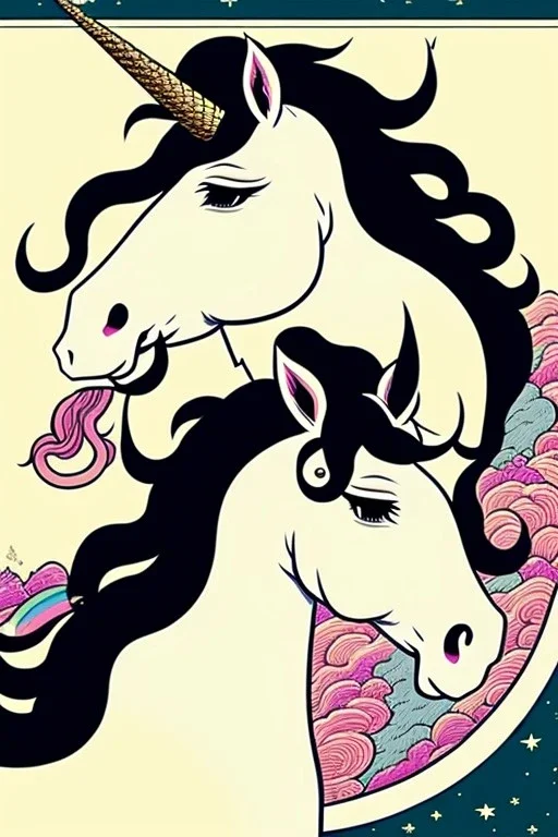  a group of unicorns that are on top of each other, a poster by Nōami, ukiyo-e, anime aesthetic, minimalist.