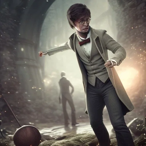 Full body, Harry Potter 1800's men style, 1800's hair style, 1800's men clothes style, hyper realistic, octane render, unreal engine 5, 8k, palace background, uhd