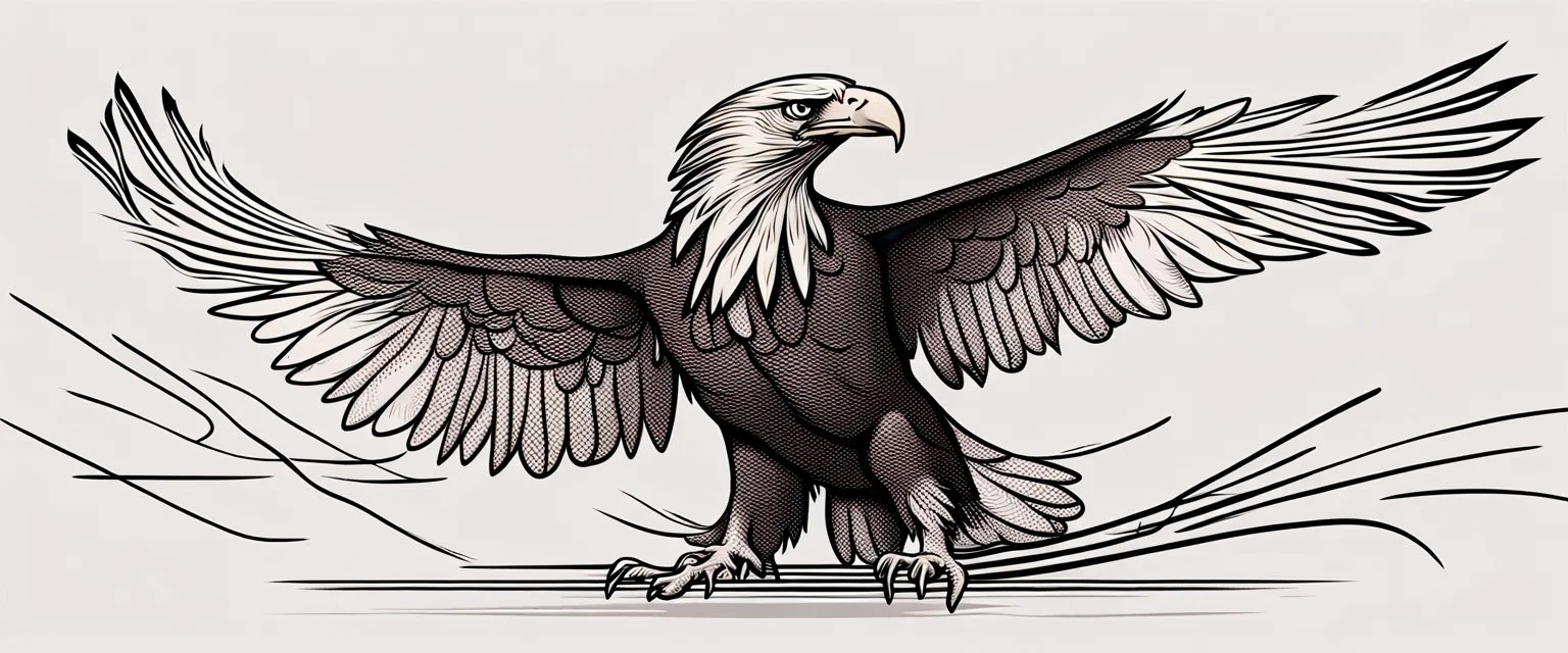 an eagle trailing graphic lines and lost feathers, vector