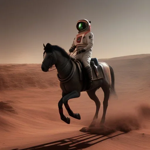 Riding horse astronaut mars