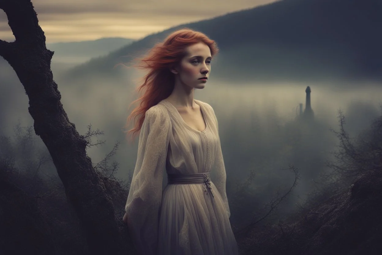 Single image: A Very Beautiful pretty dreamy Lady in eerie beautiful landscape art by Anka Zhuravleva, Sandy Welch, Jane Small, Aliza Razell, Eduard Veith, Joel Robison, Mikhail Vrubel, Ferdinand Hodler, Christoffer Relander, William Timlin, Charles Rennie Mackintosh, John Lowrie Morrison, Sidney Nolan. 3/4 Headshot, Volumetric lighting, 3d, mixed media, Best quality, crisp quality