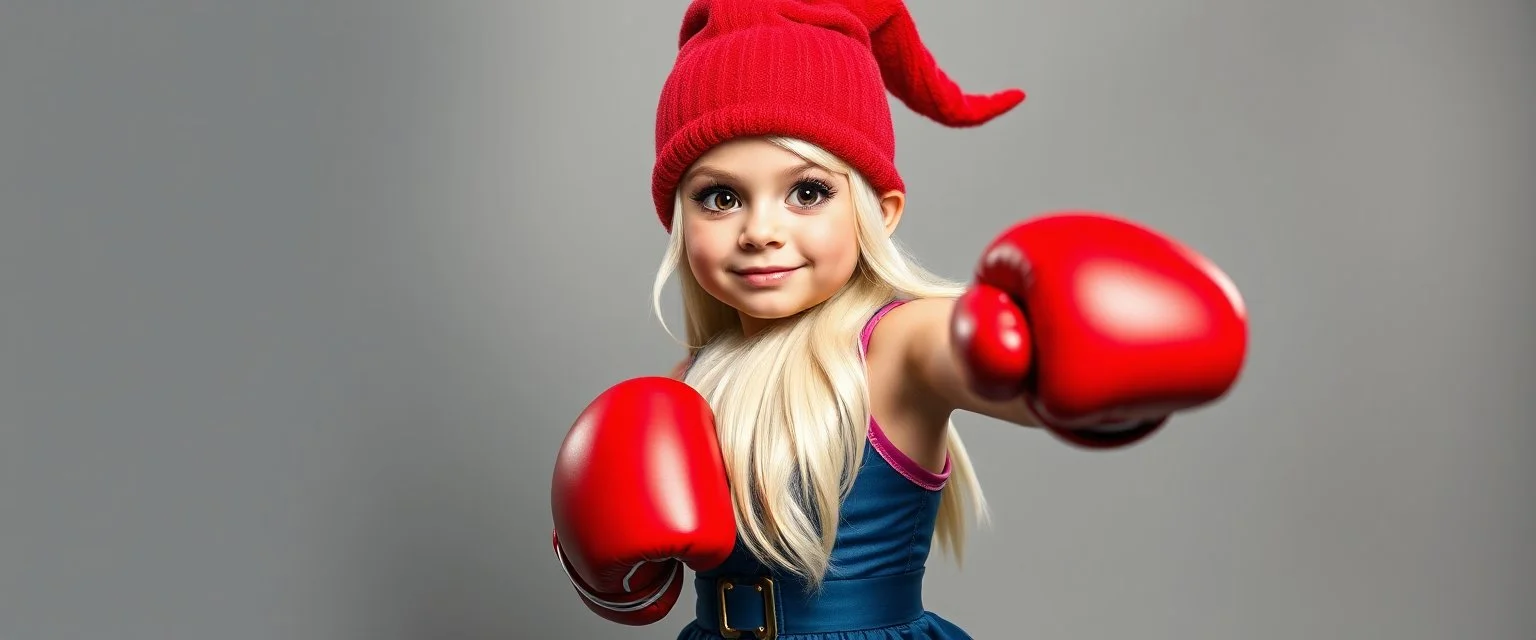 totally symmetric gnome nice cheerleader doing her thing full body portrait, boxing gloves