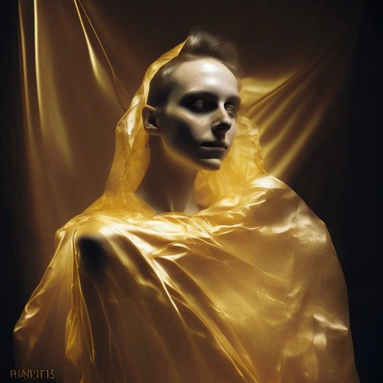 wearing a golden translucent cloth