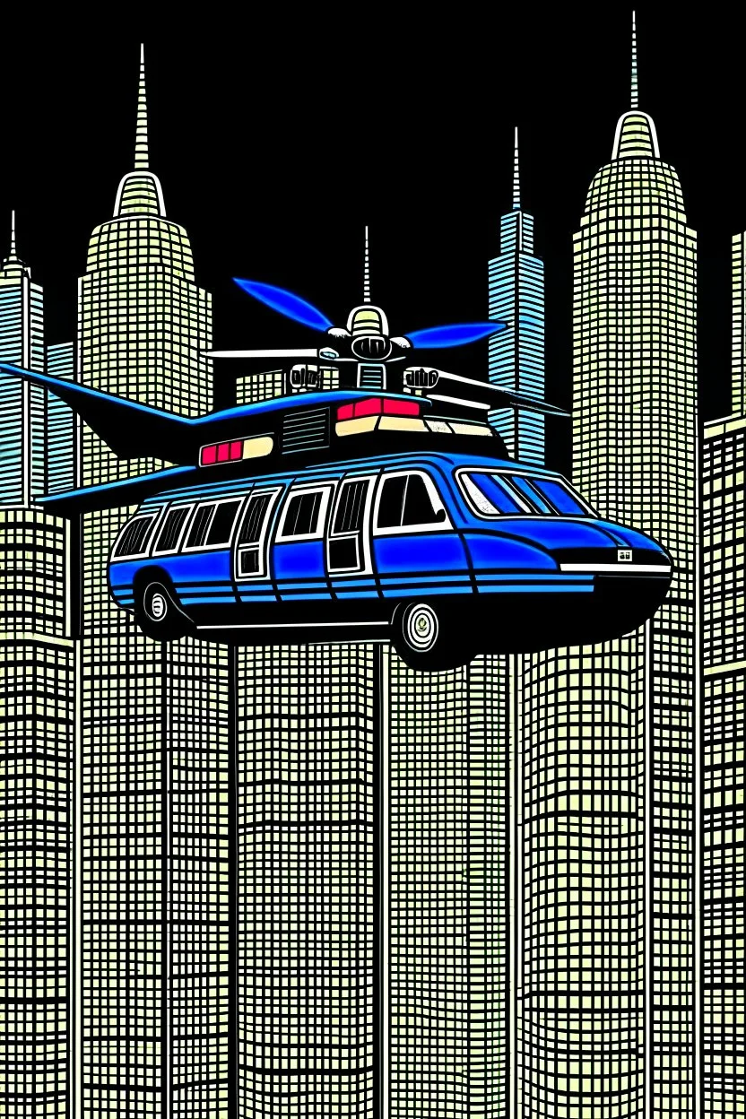 punisher sku;; city car helicopter chase in the style of Hiroshi Nagai