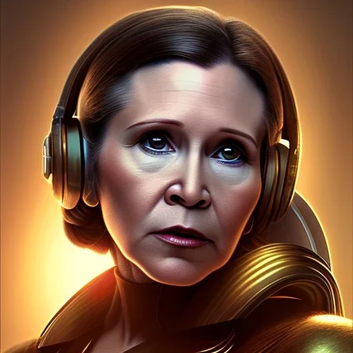 Actress , sci-fi, cyber punk , carrie fisher , golden hour, circuitry