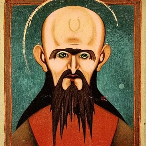 Nosferatu vampire with tentacle beard hair and vampire fangs as a Russian Orthodox icon