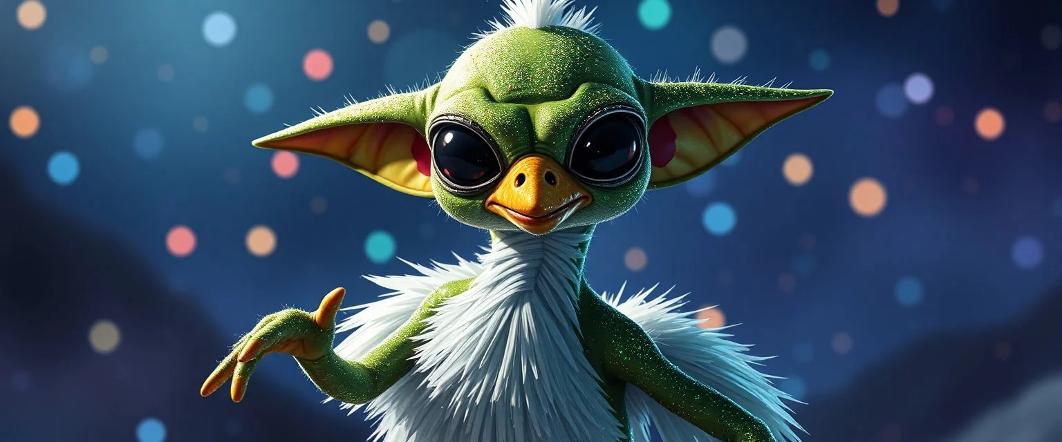 disco glittery goose alien gremlin anime