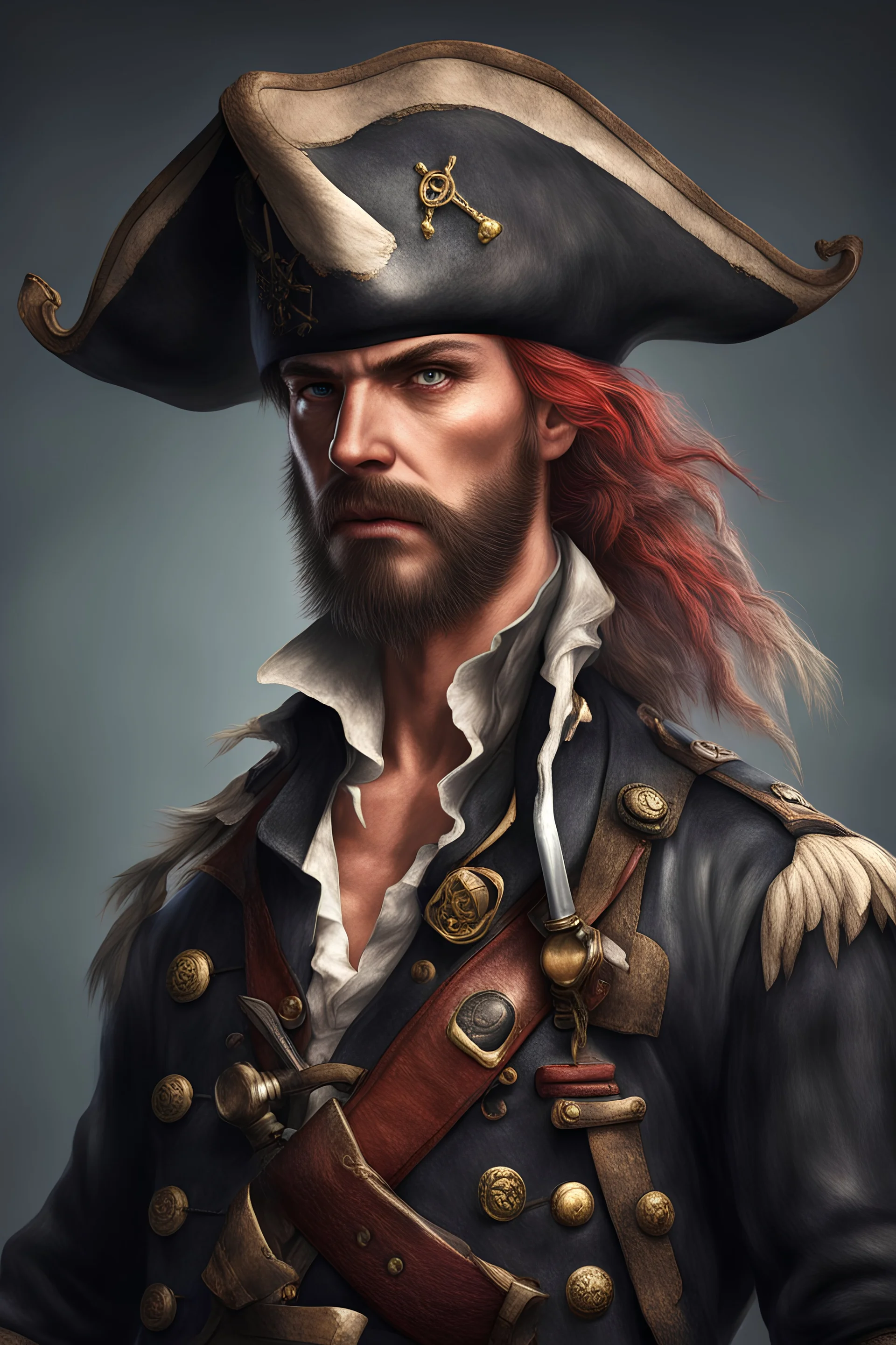 pirate in his uniform, pirate atmosphere, ultra realistic
