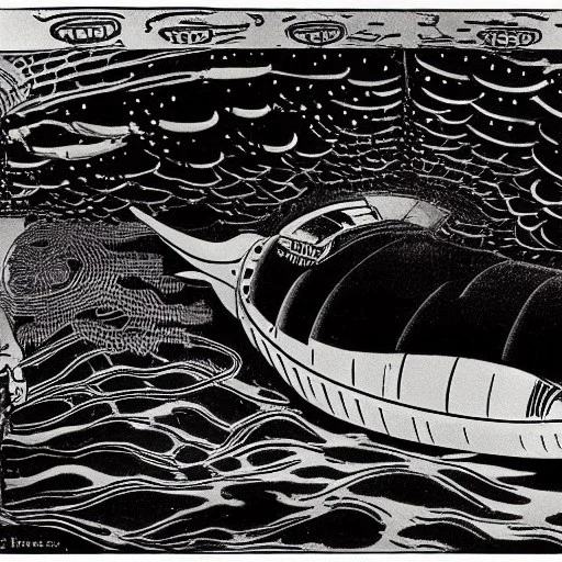 mix between the captain nemo submarine and the beatle yellow submarine by disney in a seabed imagined by winsor mccay