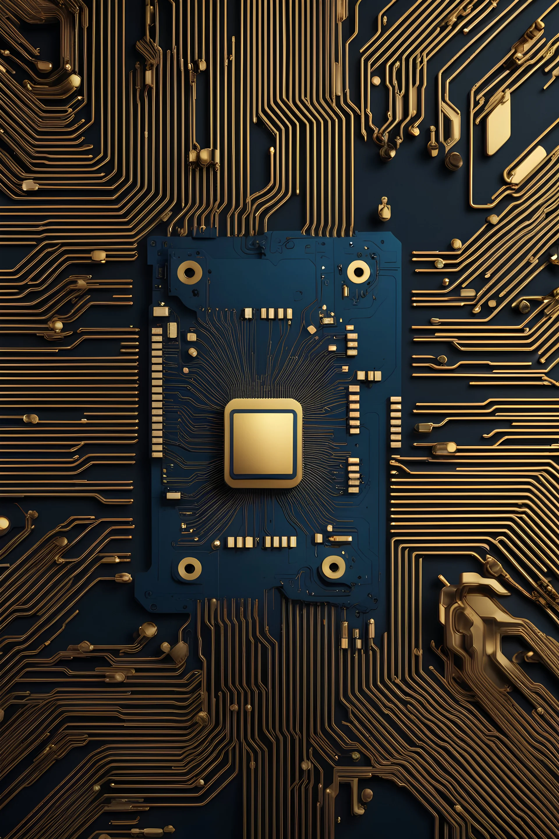 beautiful blue and gold background with semiconductors in modern style