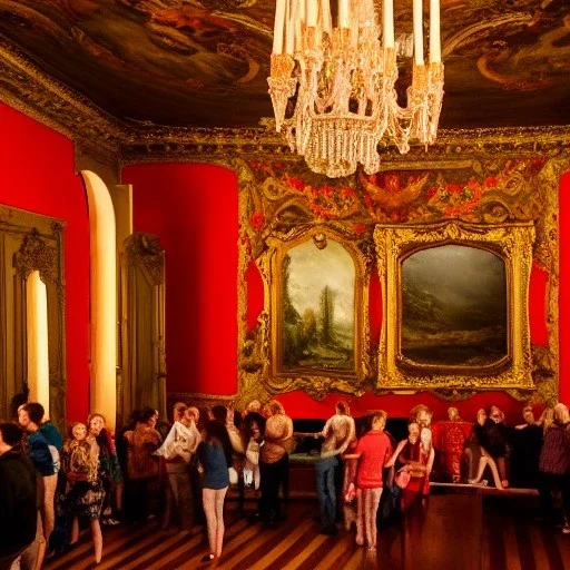 Party in a schloss, cheering people, Austrian aesthetic, warm colors, wooden floor, green walls, red, chiaroscuro, 8k, HD, cinematography, photorealistic, Cinematic, Color Grading, Ultra-Wide Angle, Depth of Field, hyper-detailed, beautifully color-coded, insane details, intricate details, beautifully color graded, Cinematic, Color Grading, Editorial Photography, Depth of Field, DOF, Tilt Blur, White Balance, 32k, Super-Resolution, Megapixel, ProPhoto RGB, VR, Halfrear Lighting, Backlight