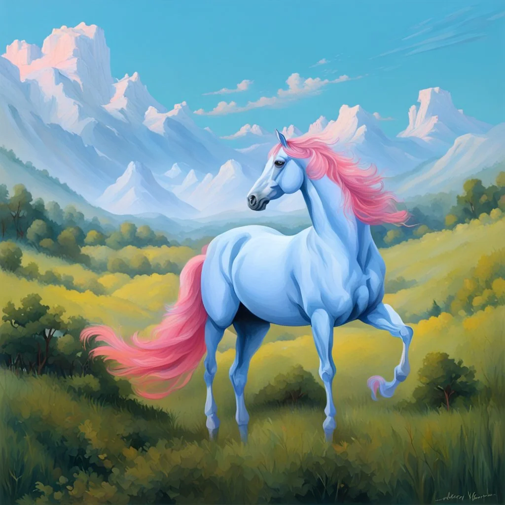 a pink horse like a 19th painting