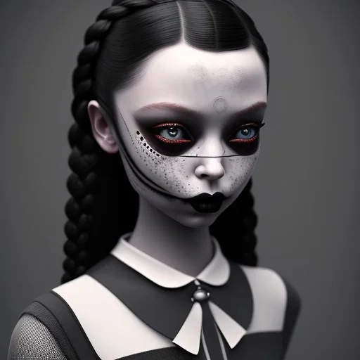 Jenna ortega addams family,wednesday addams make up, wednesday addams black dress, wednesday addams hair, hyper detail, octane render, unreal engine 5, photorealistic, 8k resulation