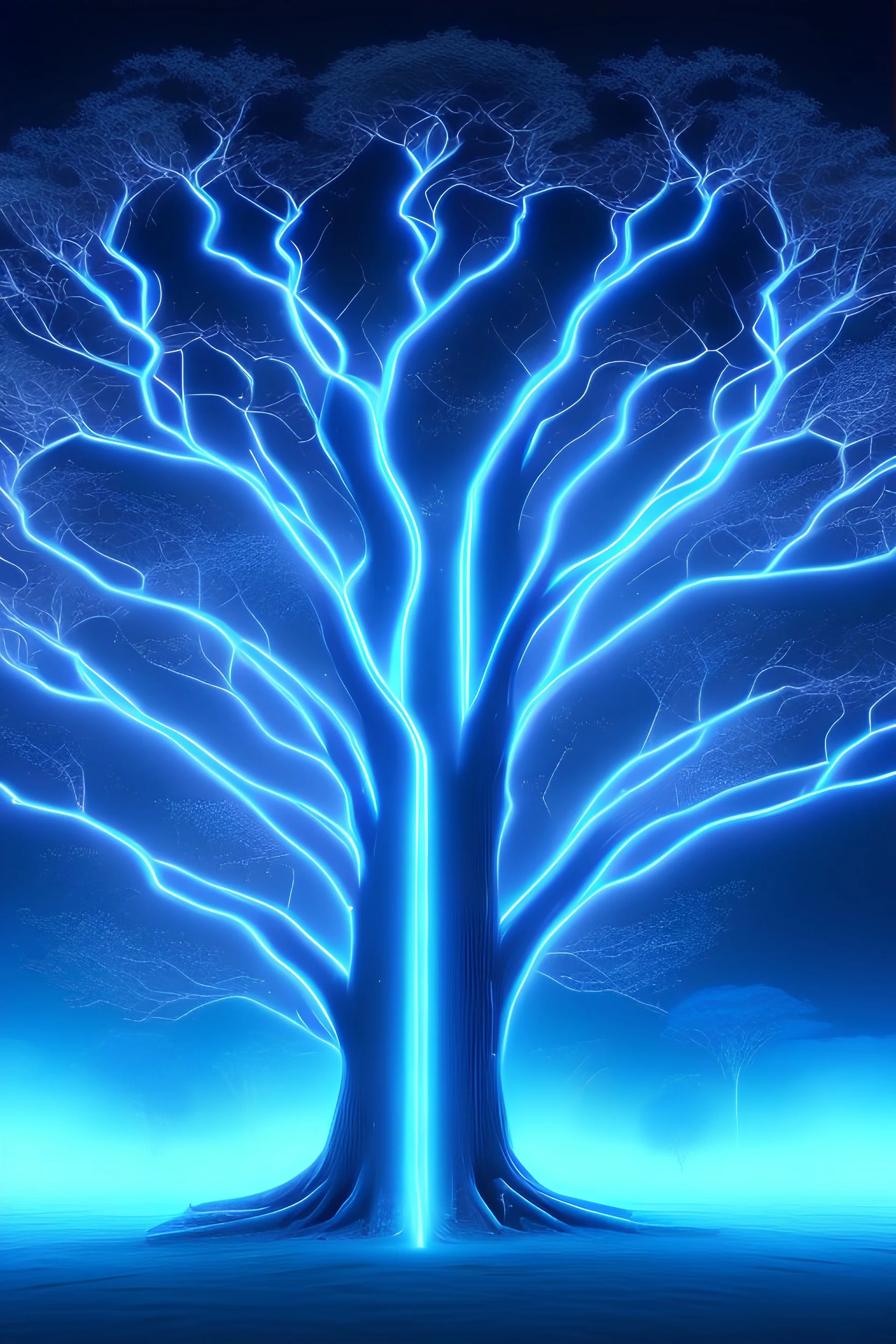 need a Image in 8k Quility The Tree blue neon with one trunk