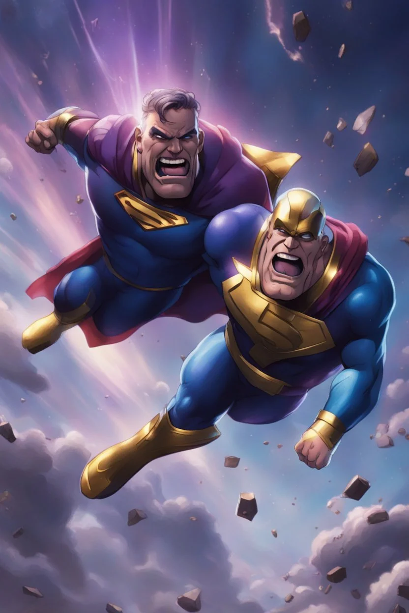 Supermann and thanos falling from the skye animated