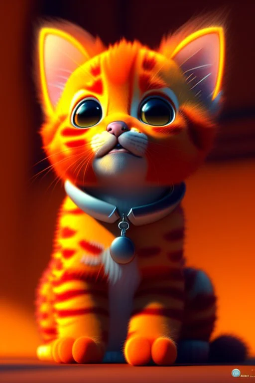 furry orange kitten, Pixar style