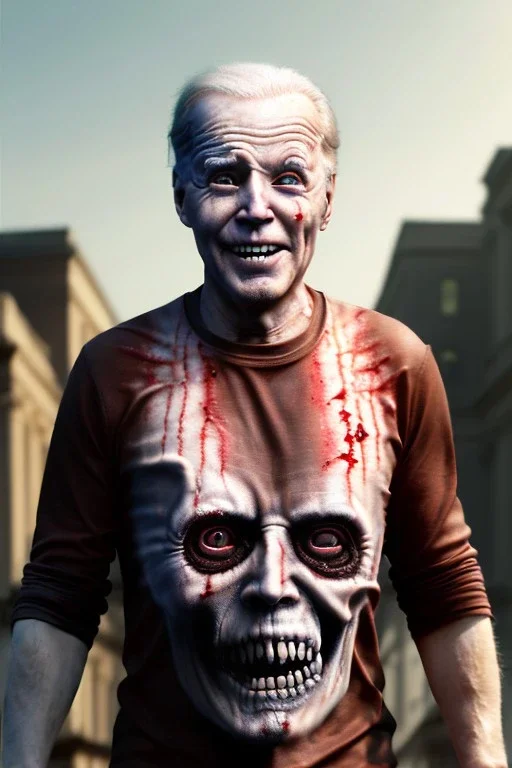 Ultra realistic image, joe biden zombie, zombie performance, skull, blood, torn arm, night, walking twisted, waist up view, thriller style, dark ambient, highly detailed, White House background, concept art, unreal engine 5, god rays, ray tracing, RTX, night lighting, ultra detail, volumetric lighting, 3d, finely drawn, high definition, high resolution.