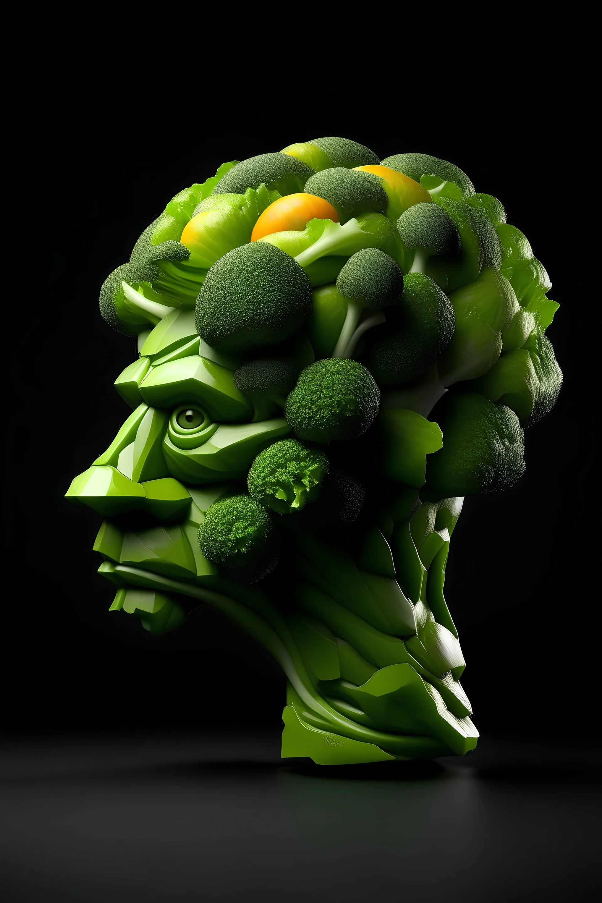 une tête humaine fait uniquement de morceaux de brocoli