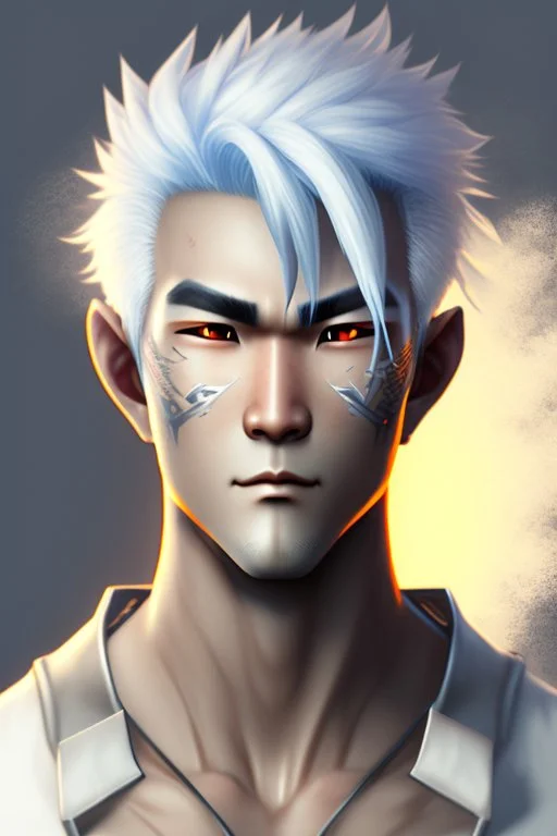 gaming yuong man with silver hair and bright white eyes avatar logo