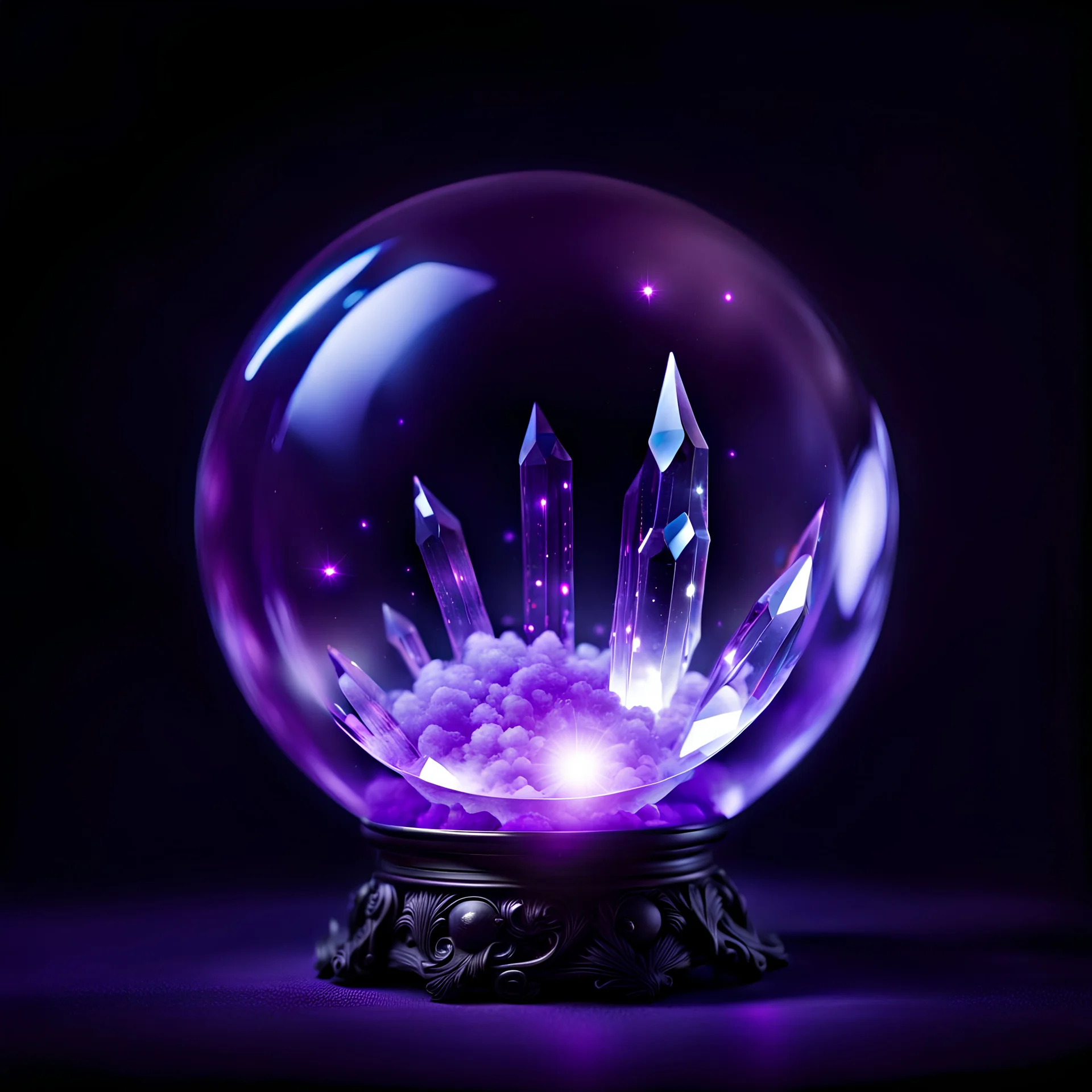 crystal ball as a magical weapon, purple lighting, black background