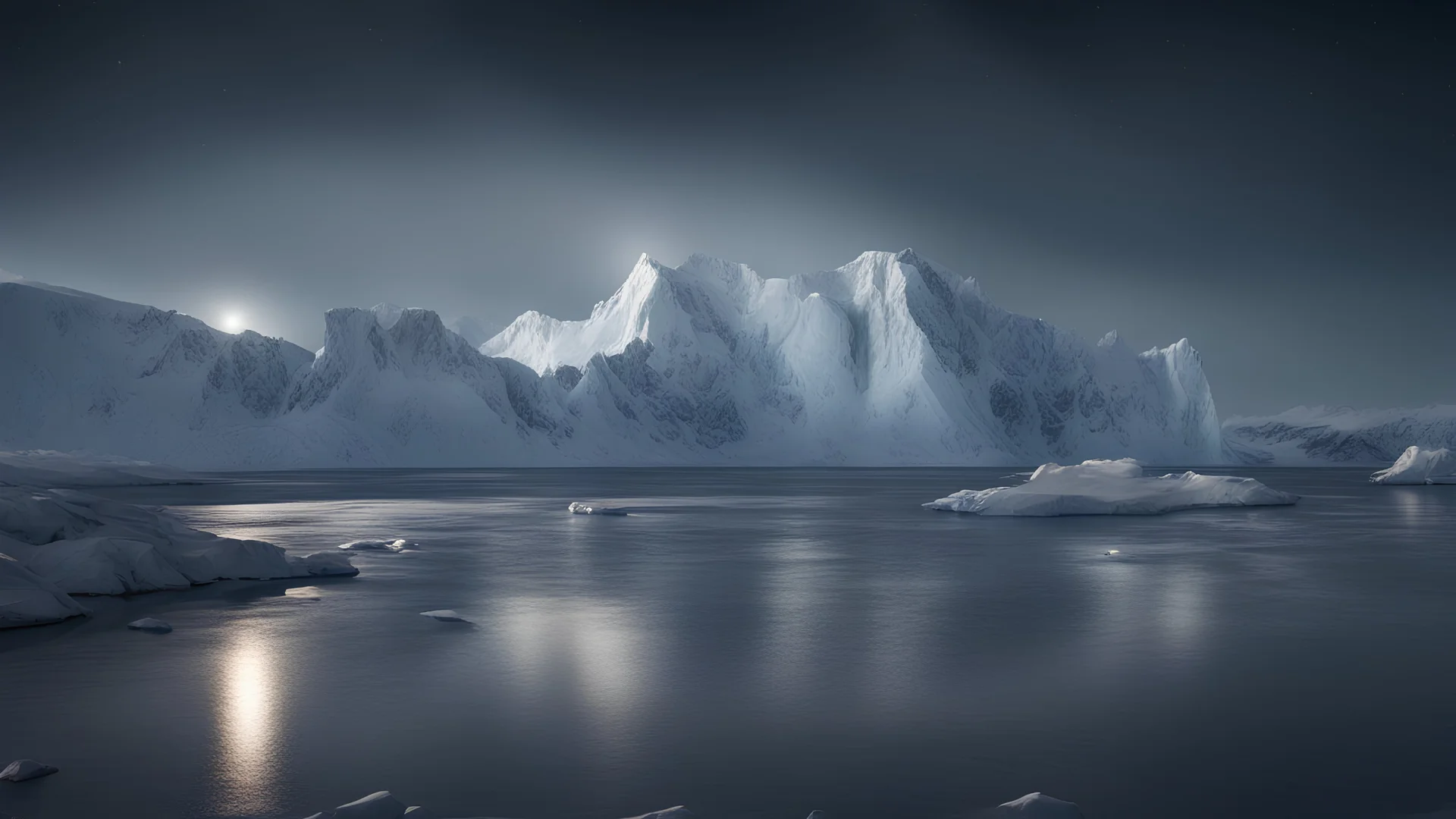 antarctica at night,glaciers,lakeside,8k, volumetric lighting, Dramatic scene,