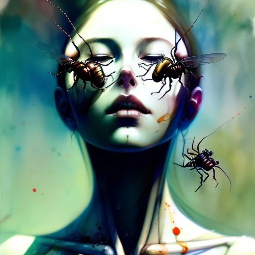 insects, 3D, leaning pose, watercolor illustration by <agnes cecile> <Yoji Shinkawa>,