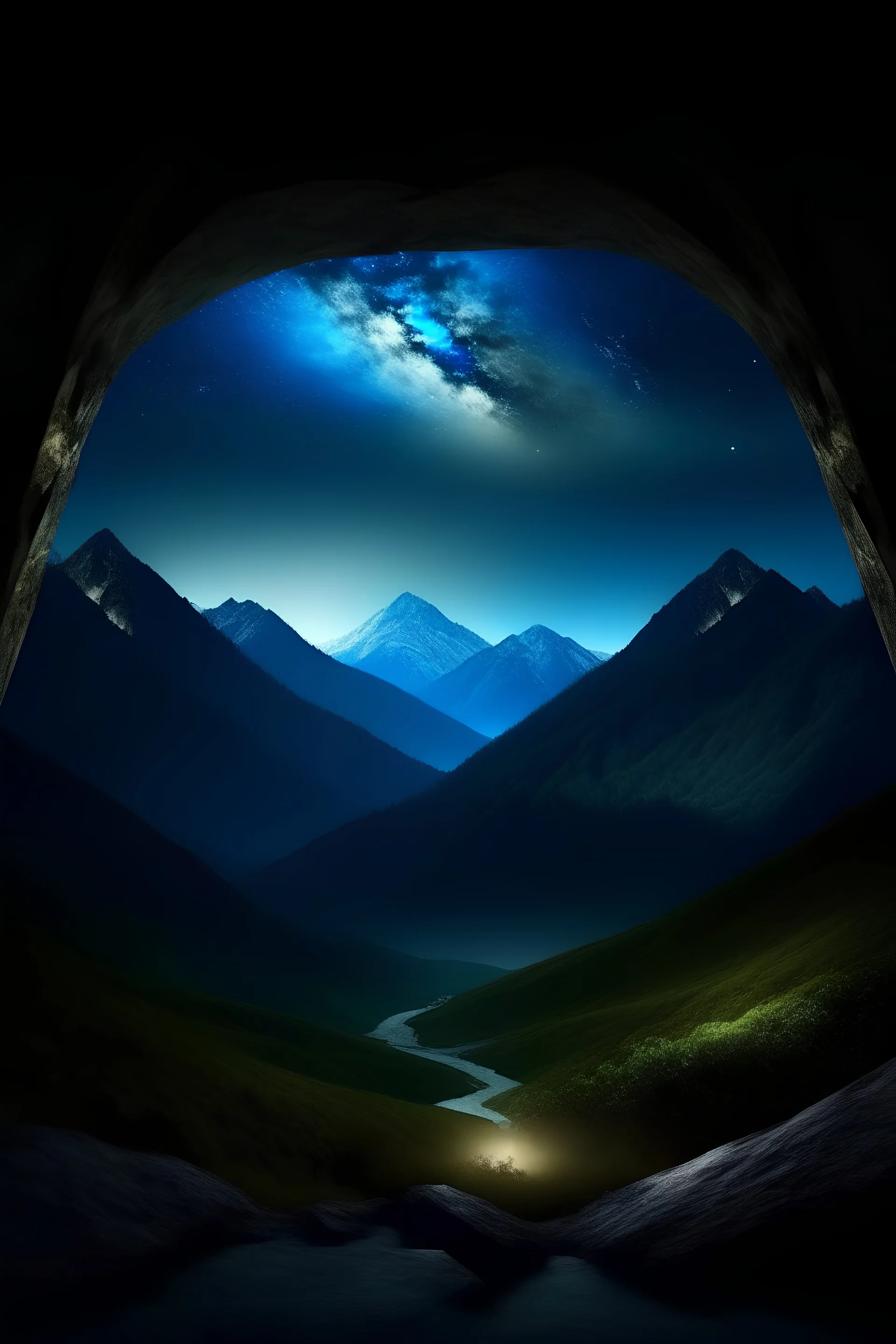 Beautiful landscape with mountains under night skylight