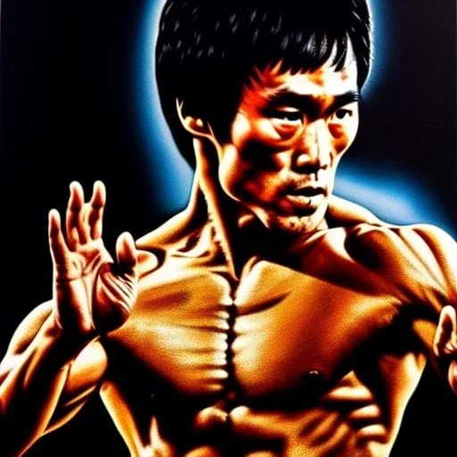 Ultra detailed fullbody Portrait in oil on canvas of Venom merges Bruce lee,extremely detailed digital painting,extremely detailed face,crystal clear Big eyes, mystical colors ,perfectly centered image, perfect composition, rim light, beautiful lighting,masterpiece,8k, stunning scene, raytracing, anatomically correct, in the style of Wizyakuza and robert e howard and InHyuk Lee and Ohrai Noriyoshi and Simon Bisley.