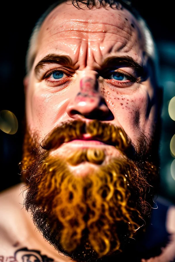 close up photography, dirty burly russian ugly strong chubby 56 years old man, bullneck, milk falling from above, splashing and dripping milk in the face, milk dripping on the beard, with dirty tank top, tattoo, serious eyes, manly chest, 35mm lens, natural light