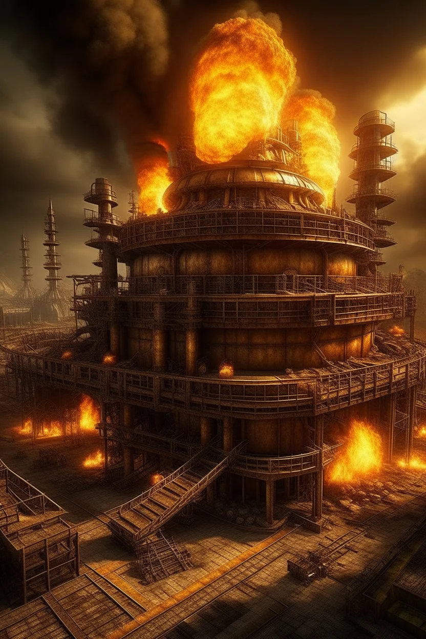 steampunk world a nuclear factory fire explosion