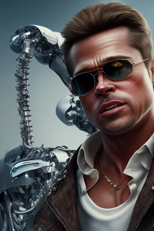 Brad Pitt terminator robot, 8k resolution, realistic, intricate, 8k resolution, high-quality, fine-detail, digital art, detailed matte, volumetric lighting, dynamic lighting, photorealistic