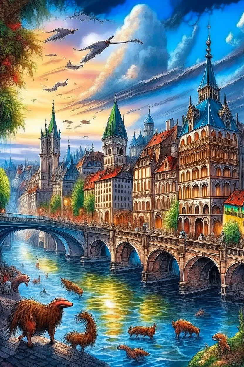 fantasy beautiful drawings of basel, switzerland