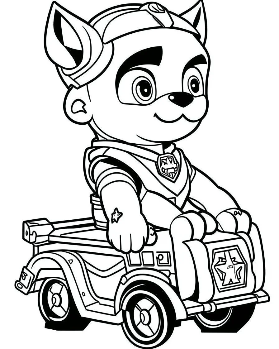 outline art for Paw Patrol Wheelchair coloring page, Japanese manga style, cartoon style, cute face, white background sketch style, full body is a must, only use outline, clean line art, no shadow, bold outline