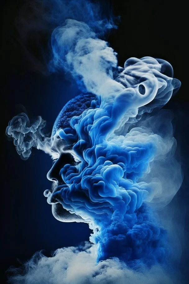 blue smoke in a shape of a smoke person cloud air elemental