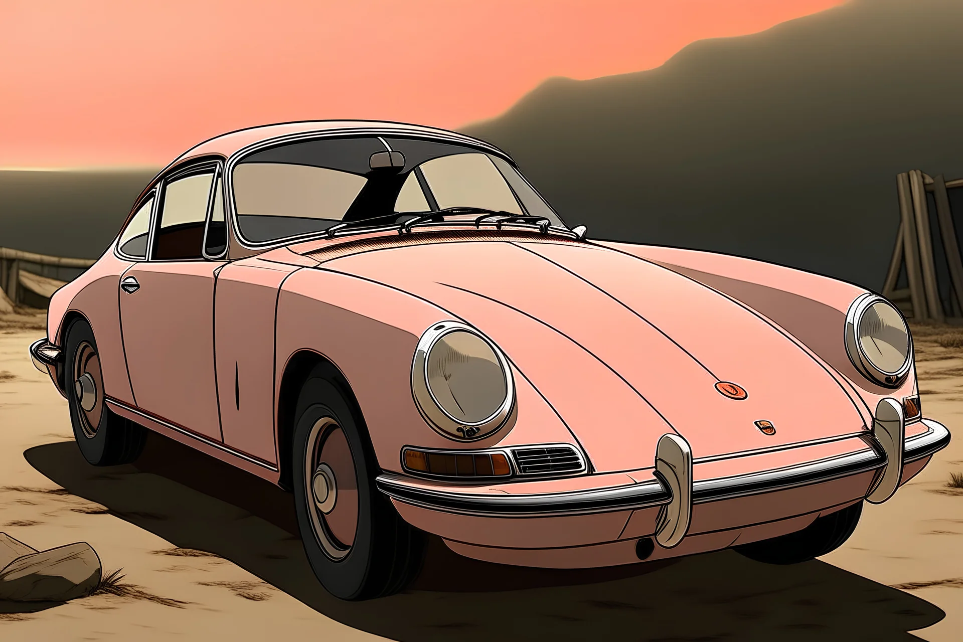 old porsche 365 ghilbi anime style