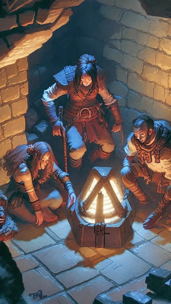 rpg group surviving a trap in a dungeon