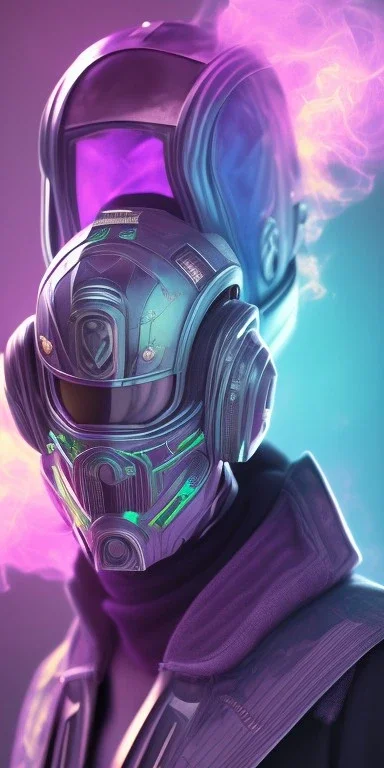 purple galaxy masked super villain, weapons in hands, teal and purple smoke, full portrait, hyper realistic, 4k