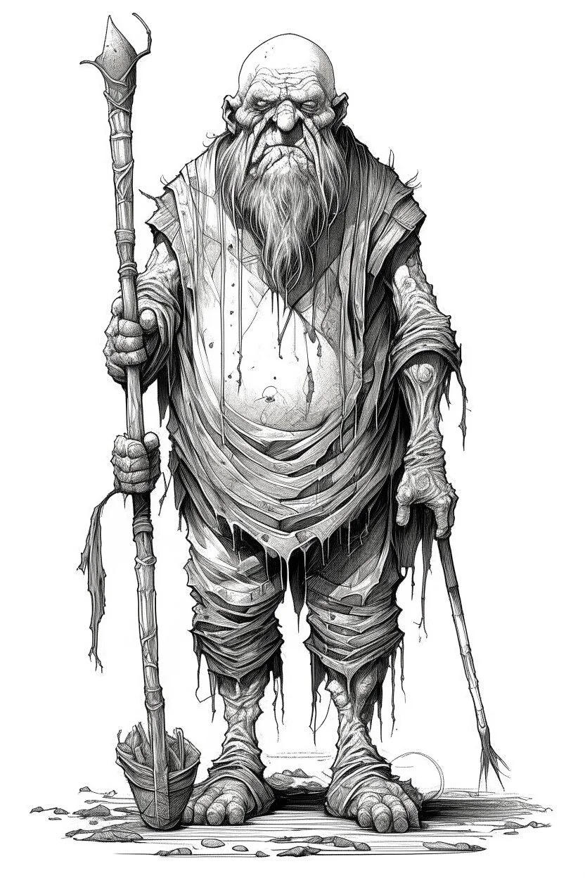 The full body of one fat old man holding an axe , a thin line draw , front view camera, decayed and rotting with grotesque proportions and imagery. surreal horror, biomechanical design, by hr giger and beksinski , fine lines draw all white picture