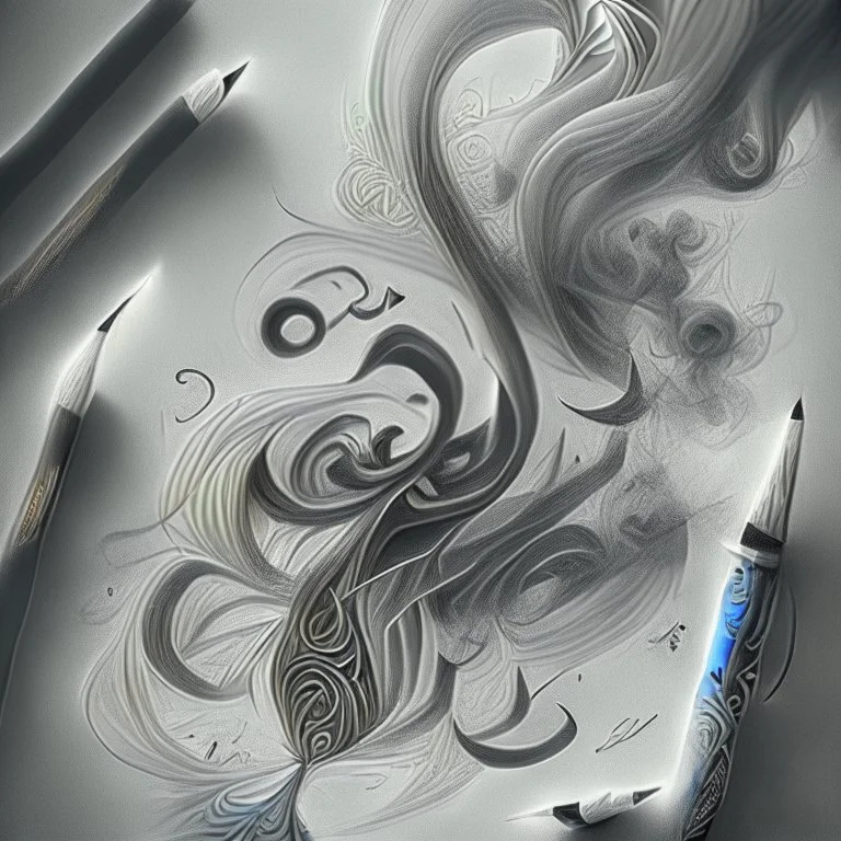 Create a detailed black and white pencil sketch non rendering featuring intertwined smoke tendrils and abstract shapes inspired by Arabic calligraphy, filling the entire canvas in an asymmetrical yet harmonious arrangement.