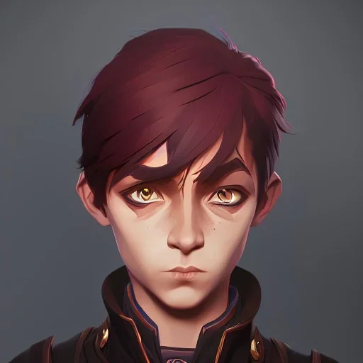 Portrait of a 9 year old warlock boy with beautiful eyes Nick Harris style