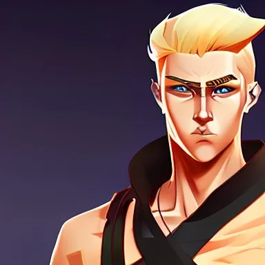 blond man samurai with cyber body