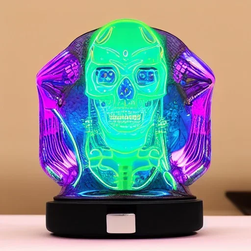 Futuristic Neon crystal skeleton samurai smoke glass fire water multiple arms