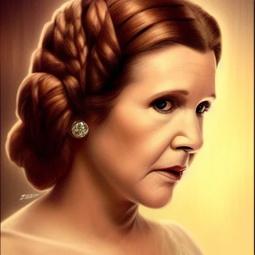 [[extrem stunning photorealistic Carrie Fisher as Princess Leia]] :: [[photorealistic hazel iris, short hair, head and shoulders portrait, 8k resolution photorealistic portrait by Greg Rutkowski, Artgerm, WLOP, Alphonse Mucha, dynamic lighting, hyperdetailed, intricately detailed, triadic colors]]