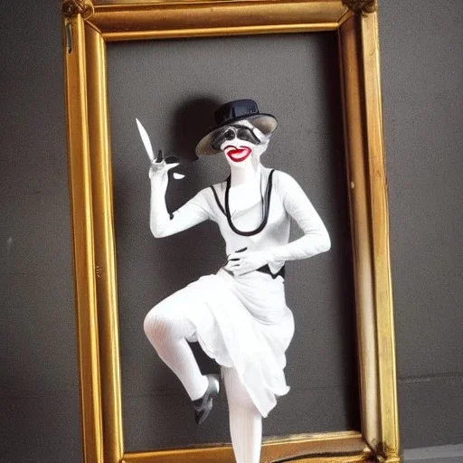 create a framed af a mime with a horn in 1920's attire