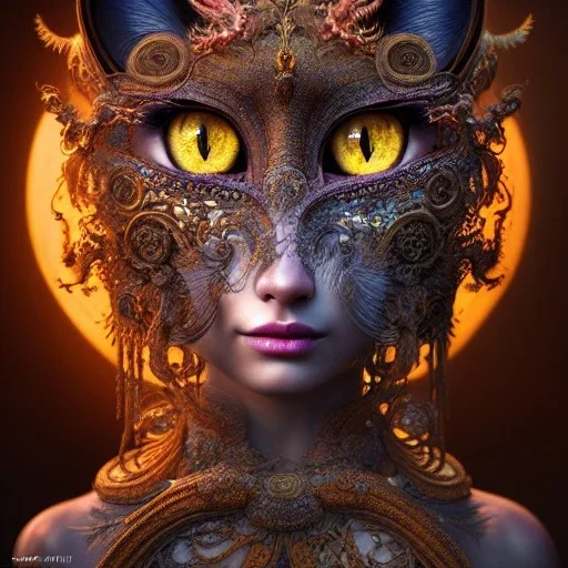 "Insanely detailed photograph of an elaborate beautiful cat goddess intricate glowing skin eyes intricate face hair lashes fur dress hyperdetailed painting by Anna Dittmann Huang Guangjian and Dan Witz CGSociety ZBrush Central fantasy art album cover art 4K 64 megapixels 8K resolution HDR Greek shiny space colours jewelry celestial hair eyes light"