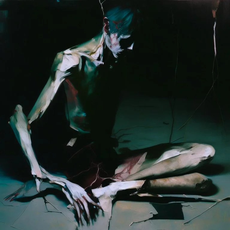 Minimal abstract oil paintings close up person limbs sinew and concrete fragments illuminated at night style of Justin Mortimer And Francis bacon